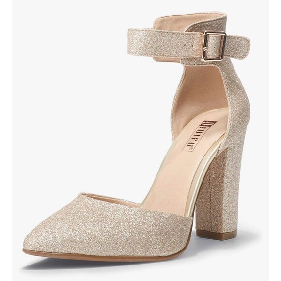 IDIFU Shoes - Idifu Sparkly Gold Chunky 4" Heels Ankle Strap Size 8.5 Prom Wedding Fun Formal